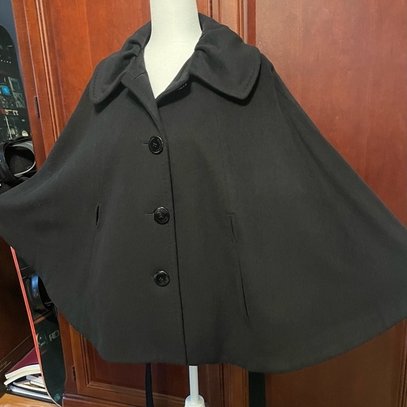 Ellen Tracy Black Wool Button Cape Belted Jacket Coat - Picture 6 of 13